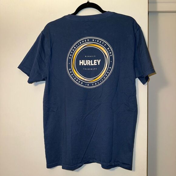 Hurley Medium Graphic Crewneck Short Sleeve Mens Tee Shirt Midnight Blue EUC - Picture 1 of 9